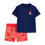 Toddler Boys Rashguard Top and Pineapple-Print Swim Shorts 2 Piece Set