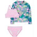Toddler Girls Tropical Iguana 3-Pc. Rash Guard Swimsuit Set