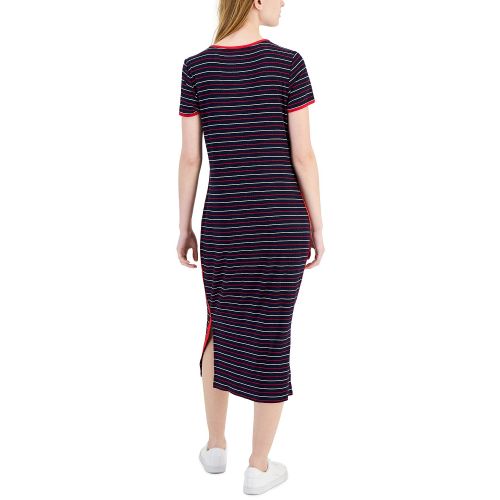 타미힐피거 Womens Striped Ribbed Midi Dress