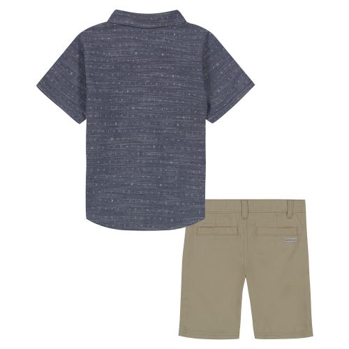 Little Boys Logo Print Button-Up Short Sleeve Shirt and Twill Shorts 2 Piece Set