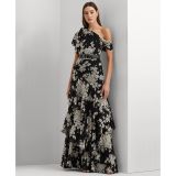 Womens One-Shoulder Floral Gown