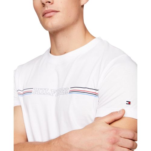 타미힐피거 Mens Slim-Fit Stripe Logo T-Shirt