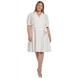 Plus Size Puff-Sleeve Tie-Waist Fit & Flare