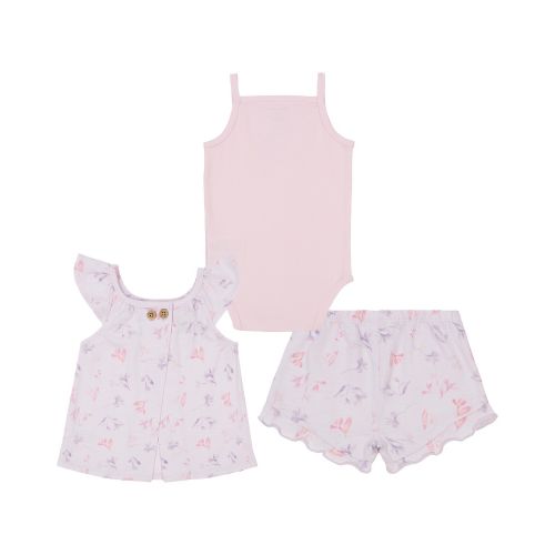  Baby Girls Ribbed Bodysuit Slub Jersey Floral Print Tank and Shorts 3 Piece Set
