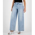 Womens High Rise Studded Wide Leg Jeans