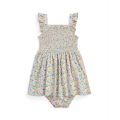 Baby Girls Floral Smocked Cotton Dress and Bloomer Set