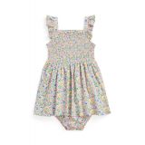 Baby Girls Floral Smocked Cotton Dress and Bloomer Set