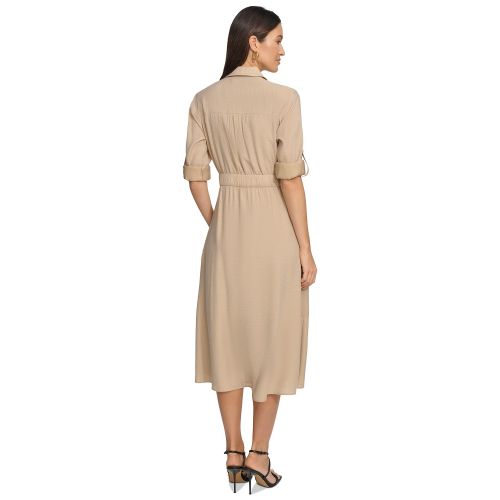 DKNY Womens Long-Sleeve Silky Cargo Midi Dress