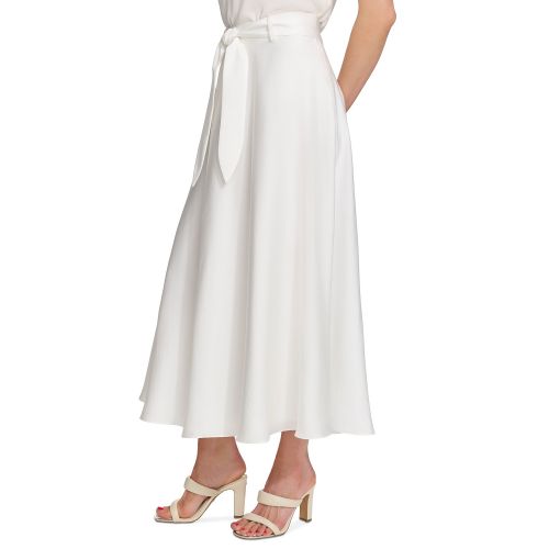 DKNY Womens Belted A-Line Midi Skirt