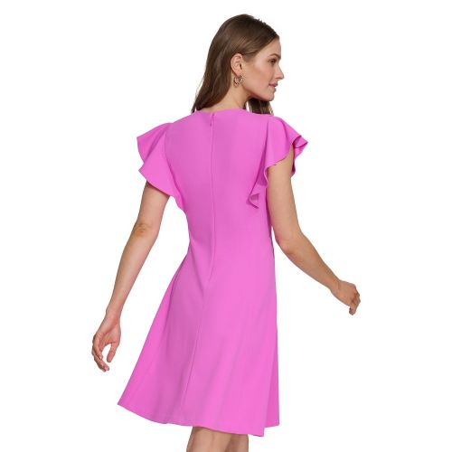 DKNY Petite Flutter-Sleeve Seamed Fit & Flare Dress