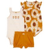 Baby Girls Bodysuit Shorts and Romper 3 Piece Set