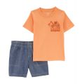 Toddler Boys Construction T-shirt and Denim Shorts 2 Piece Set