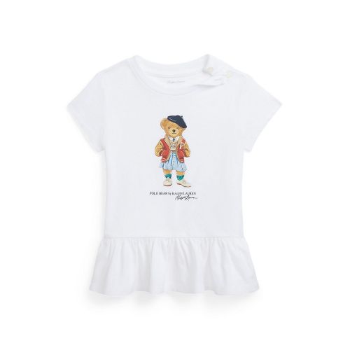 폴로 랄프로렌 Baby Girls Polo Bear Cotton Jersey Peplum T Shirt