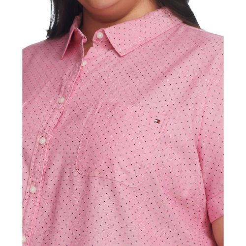 타미힐피거 Plus Size Cotton Pin-Dot Camp Shirt