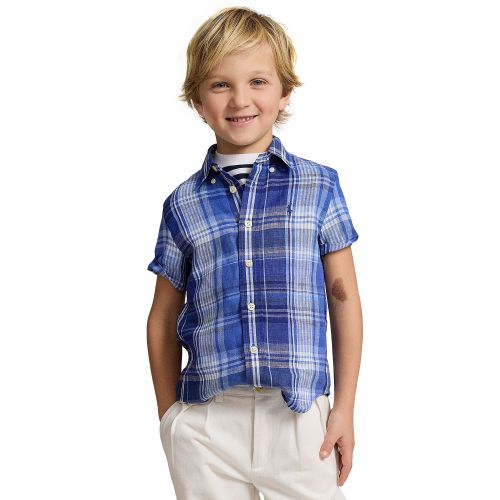 폴로 랄프로렌 Toddler and Little Boys Plaid Linen Short-Sleeve Shirt