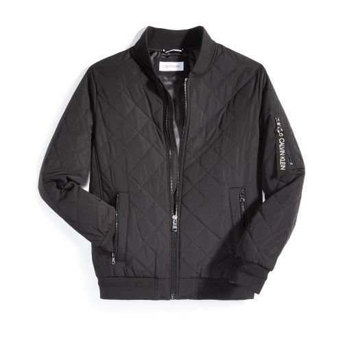  Mens Quilted Baseball Jacket with Rib-Knit Trim