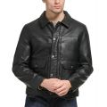 Mens Faux Leather Snap-Front Water-Resistant Jacket