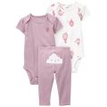 Baby Girls Cloud Bodysuits and Pants 3 Piece Set