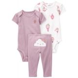 Baby Girls Cloud Bodysuits and Pants 3 Piece Set