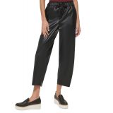 Womens Cropped Faux Leather Wide Leg Pants