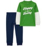 Toddler Boys 2-Pc. Happy Go Lucky Printed Layered-Look Long-Sleeve T-Shirt & Solid Joggers Set