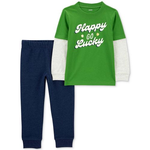 카터스 Toddler Boys 2-Pc. Happy Go Lucky Printed Layered-Look Long-Sleeve T-Shirt & Solid Joggers Set