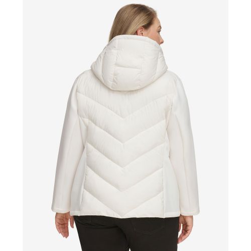 DKNY Womens Plus Size Hooded Scuba Packable Puffer Coat