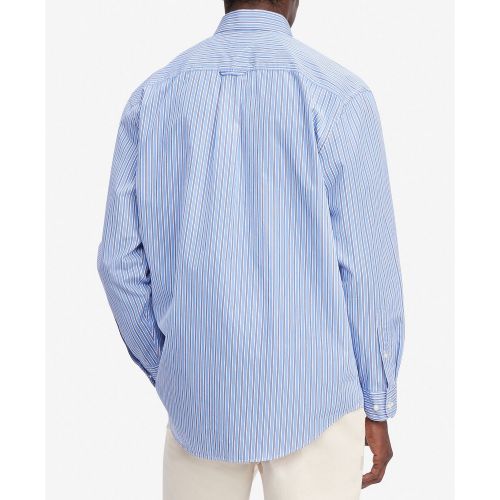 타미힐피거 Mens Classic Fit Long-Sleeve Button-Down Striped Poplin Shirt