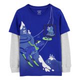 Toddler Boys Dinosaur Ski Layered Look Long Sleeve T-shirt