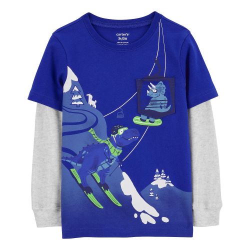 카터스 Toddler Boys Dinosaur Ski Layered Look Long Sleeve T-shirt