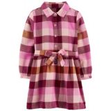 Toddler Girls Plaid Cotton Flannel Shirt Dress