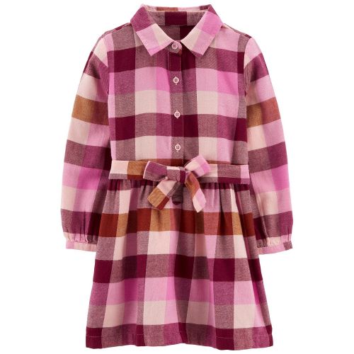 카터스 Toddler Girls Plaid Cotton Flannel Shirt Dress