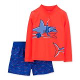 Toddler Boys Scuba Shark Rash Guard Top and Printed Swim Shorts 2 Piece Set