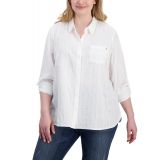 Plus Size Cotton Striped Utility Shirt