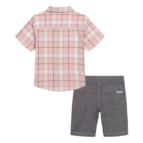  Little Boys Plaid Slub Button-Up Short Sleeve Shirt and Twill Shorts 2 Piece Set
