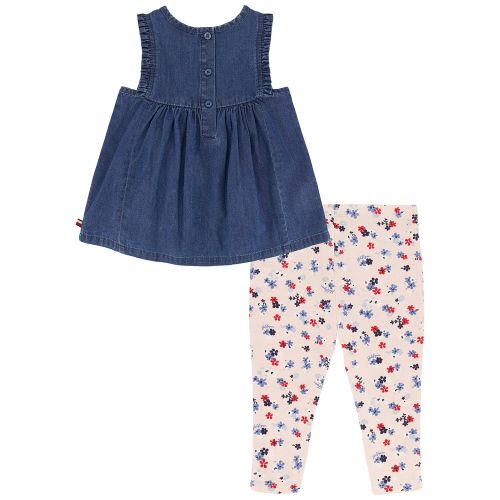 타미힐피거 Toddler Girls Sleeveless Denim Tunic Top and Floral Capri Leggings 2 Piece Set