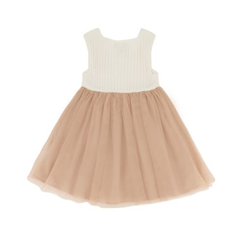  Little Girls One Piece Fit-and-Flare Sleeveless Ribbed and Tulle Dress
