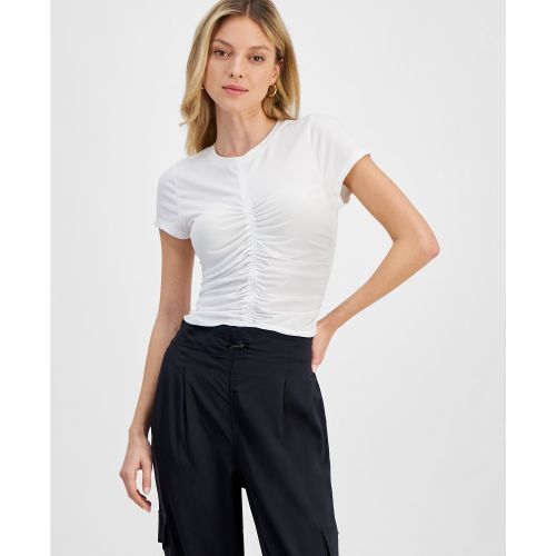 DKNY Womens Ruched Short-Sleeve Top