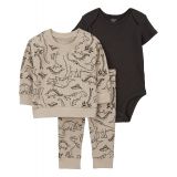 Baby Boys Dinosaur Print Little Pullover Bodysuit and Pants 3 Piece Set