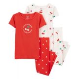 Toddler Carters Toddler Girls Cherry 100% Snug Fit Cotton Pajamas 4 Piece Set