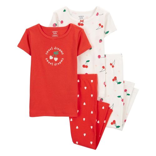 카터스 Toddler Carters Toddler Girls Cherry 100% Snug Fit Cotton Pajamas 4 Piece Set