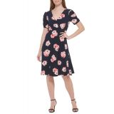 Petite Floral-Print Ruched-Sleeve Dress