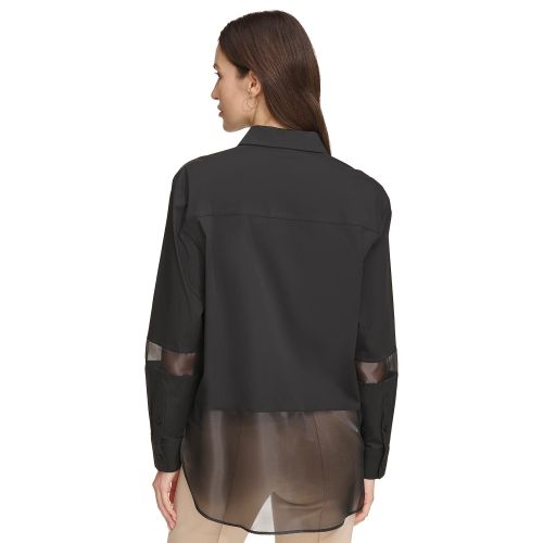 DKNY Womens Mixed Media Button-Front Shirt