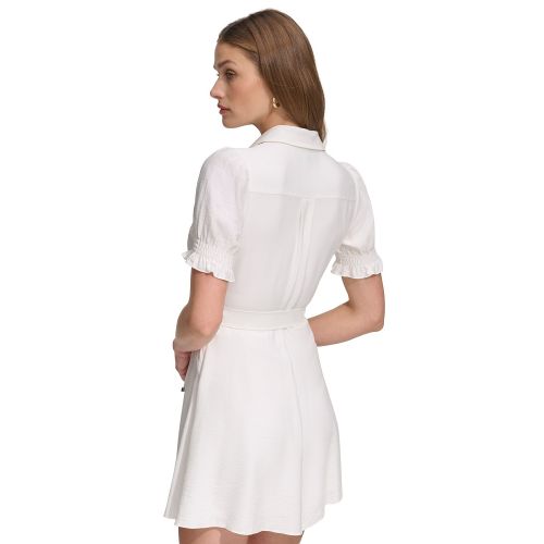 DKNY Petite Collared Tie-Waist Short-Sleeve Dress