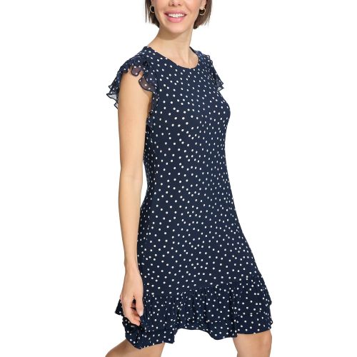 타미힐피거 Womens Dot-Print Flutter-Sleeve Dress