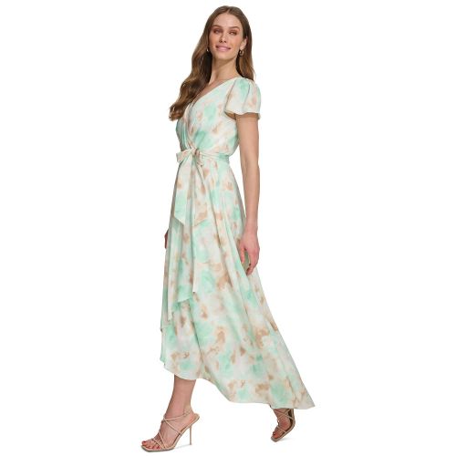 DKNY Womens Printed Faux-Wrap Gown