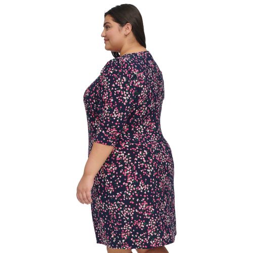타미힐피거 Plus Size Floral 3/4-Sleeve Jersey Dress