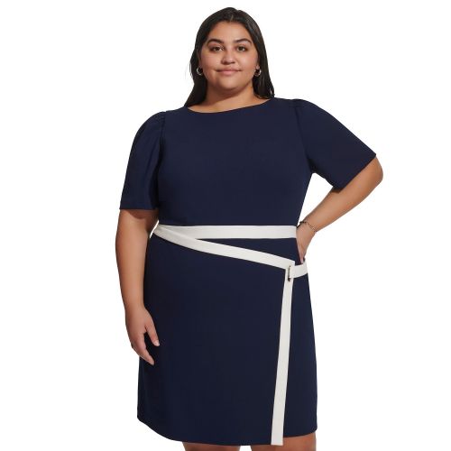 DKNY Plus Size Puff-Sleeve Tipped Dress