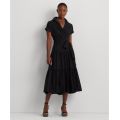 Womens Belted Cotton-Blend Tiered Dress