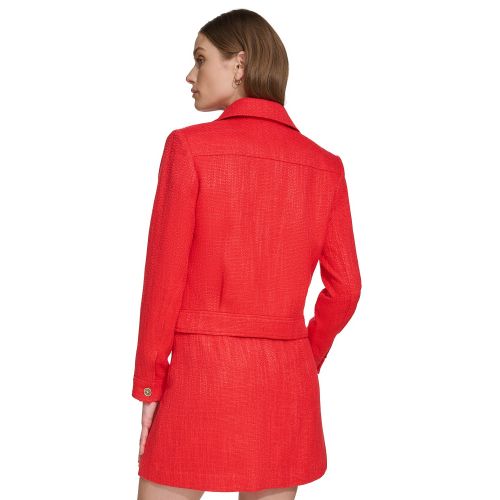 DKNY Womens Cropped Long-Sleeve Tweed Blazer
